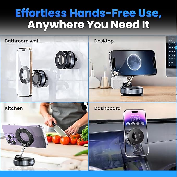 DefyDrop Vacuum Magnetic Car Phone Mount [Powerful Magnets & Secure Lock] 360° Adjustable Holder for Dashboard & Windshield Compatible with iPhone 16 15 14 Series, MagSafe Cases & Android Phones