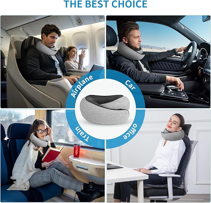 100% Memory Foam Neck Travel Pillow, Neck Pillow Airplane with Eye Mask & Ear Plugs, Ergonomic Portable Design, 360° Support Stowable Pillows Best for Travel Pillow for Plane, Car, Home, Work