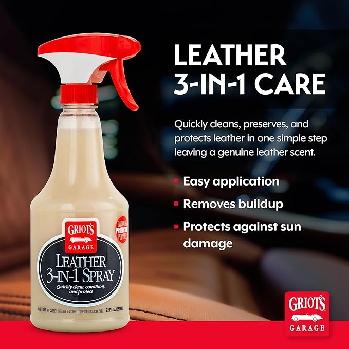 Griot's Garage Leather 3-in-1 Spray, Cleaner and Conditioner for Leather and Vinyl, Car Seats and Vehicle Interior, Truck, RV, Boats, and Home, 10963, 22 oz