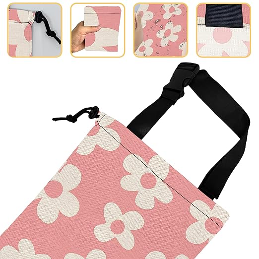 Pink Groovy Flowers Car Garbage Bag, Small Car Trash Bag Hanging,Drawstring Car Garbage Bag with Adjustable Buckle for Car Back Seat,SUVs,Camping,Road Trips