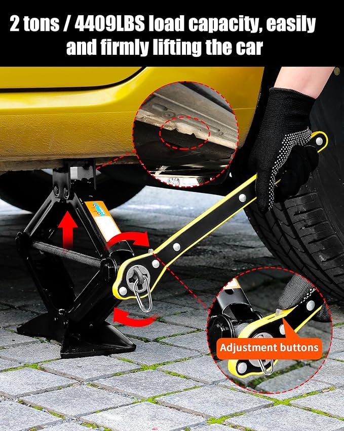 1.5-ton Scissor Jack in Your car's Roadside Emergency kit, Must-Have Spare tire Replacement Stand Tool for Your Vehicle, Telescoping Lug Nut Removal Tool, Ratchet Wrench, Tire Pressure Gauge (1.5T)