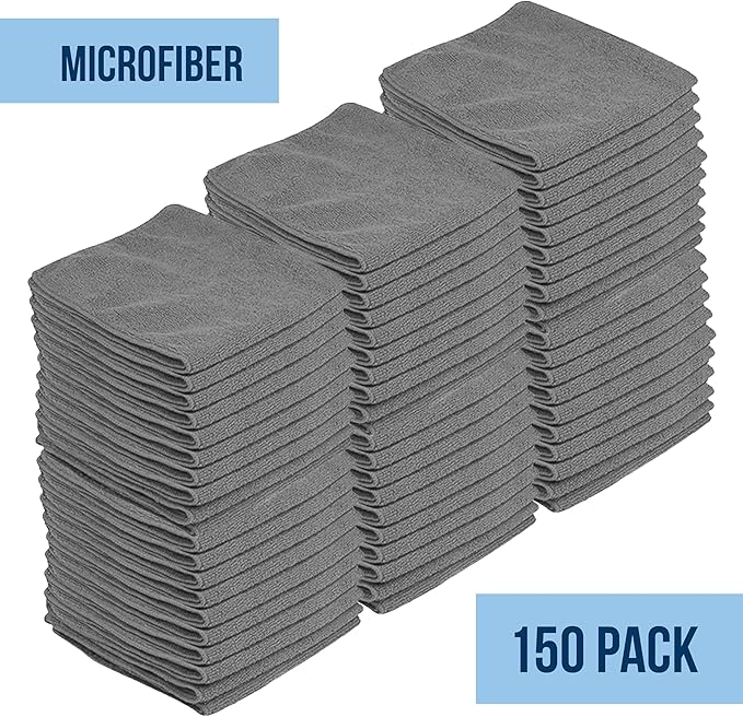 GREEN LIFESTYLE Chamois Cloth, Microfiber Cleaning Cloth 150 Pack, Borderless Towels Cleaning, Car Microfiber Towel, Drying Car Wash Towels (11.5" x 11.5", Grey)