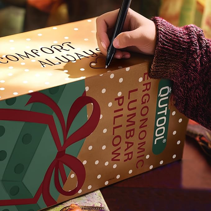 QUTOOL Lumbar Support Pillow with DIY Gift Box - Birthdays Gifts for Women Men, Ergonomic Back Support with Breathable 3D Mesh Cover, Suited for Office Chairs, Gaming Chairs, Car, Home Use (Black)