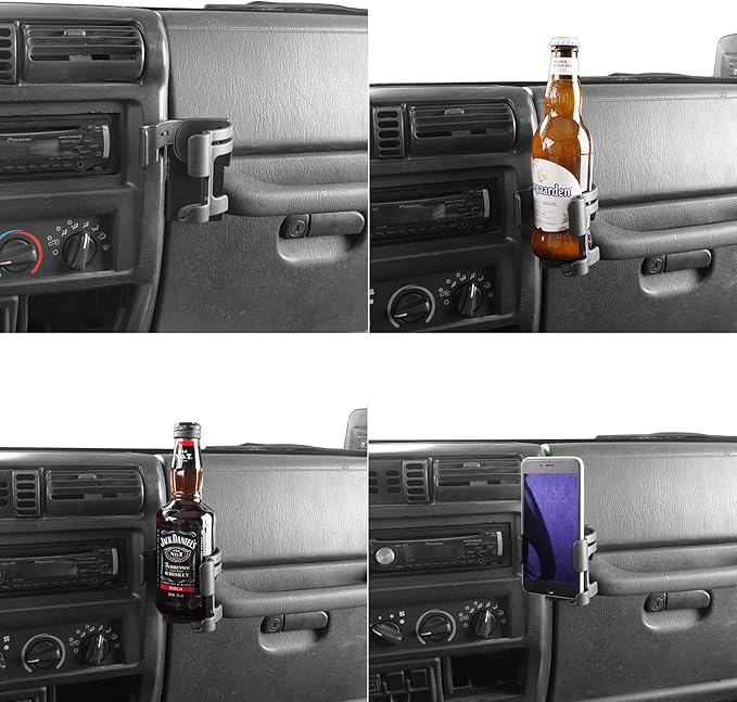 Hooke Road Multi-Function Drink Cup Holder Phone Mount Bracket for 1997-2006 Jeep Wrangler TJ