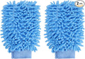 HARFINGTON 2pcs Premium Chenille Microfiber Car Wash Mitts 9.8" x 7.9" Scratch Free Wash Gloves Absorbent Double Sided Plush Cleaning Drying Mitts for Car Washing Home Light Blue