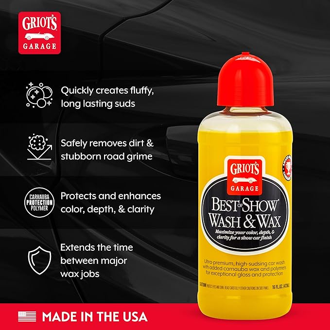 Griot's Garage Best of Show Wash and Wax for Car Detailing and Cleaning, Carnauba-Packed Coating, High Gloss Shine and Protection for Auto Paint, 10974, 16oz