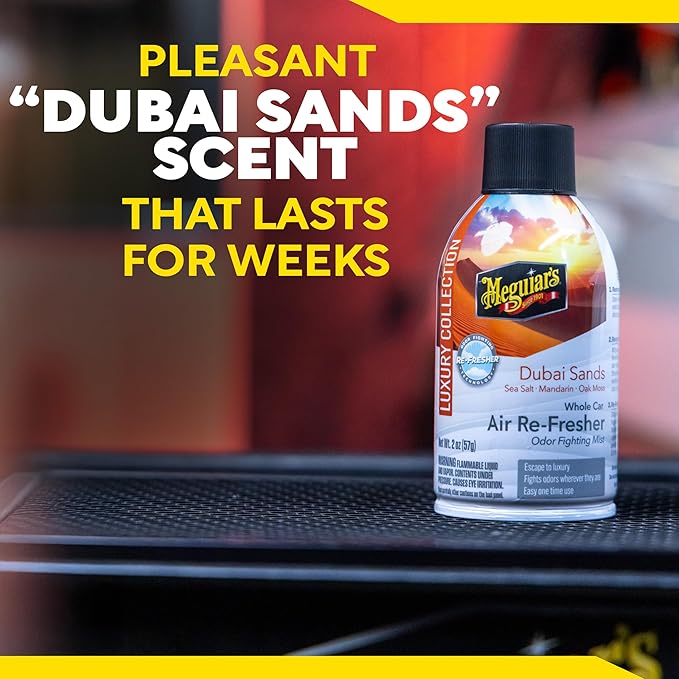 Meguiar's Car Air Refresher Odor Fighting Mist - Dubai Sands, Long-Lasting Car Air Freshener Fights Strong & Unwanted Smells Renewing Interiors with a Luxurious & Refreshing Scent, 2 oz Aerosol