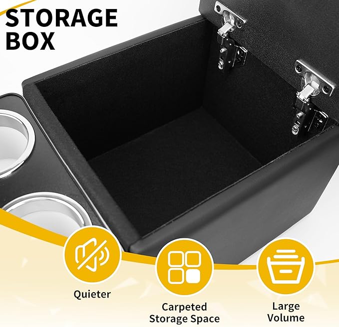 Universal Truck Seat Organizer with Padded Armrest Lid | Features 3 USB Ports, 2 Drawers & Cup Holders | Extra Storage for Car, SUV & Van