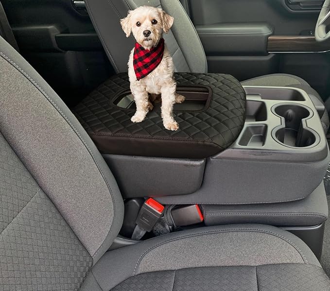 Center Console Cover Compatible with 2019-2024 2025 Chevy Silverado/GMC Sierra Jump Seat Accessories, Middle Console Armrest Lid Leather Protective Cover(ONLY for Split Bench Seat Console)
