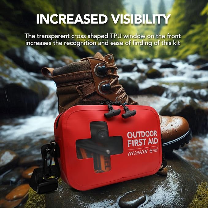 152 PCS Waterproof First Aid Kit, Portable Small Boat Dry Bag Bug Out Bags, Emergency Medical Kit Ideal for Boating, Camping, Fishing, Kayaking, Floating, Red