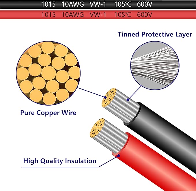 10AWG 6FT Charger Cable, SAE to O Ring Terminal Quick Disconnect Harness, 2 Pin SAE Connectors Extension Cables Cord with 15& 20A Fuse for Car, Motorcycle, Solar Panel