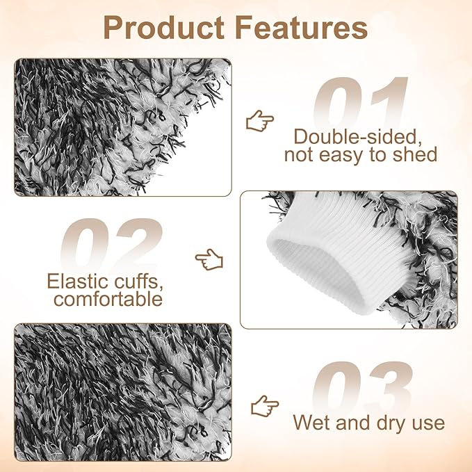 HARFINGTON 4pcs Chenille Microfiber Car Wash Mitts 9.8" x 7.9" Scratch Free Wash Gloves Absorbent Double Sided Plush Cleaning Drying Mitts for Car Washing Home, Gray