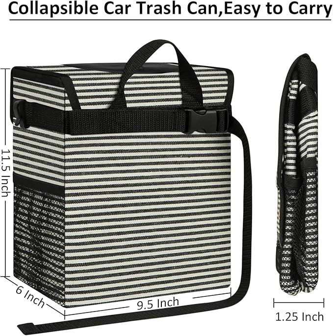 Car Trash Can Bin for Back Seat Leak Proof, Cute Car Trash Bag Hanging, Vehicle Trash Can for SUV Truck Van, Automotive Garbage Cans Front Seat Stripe