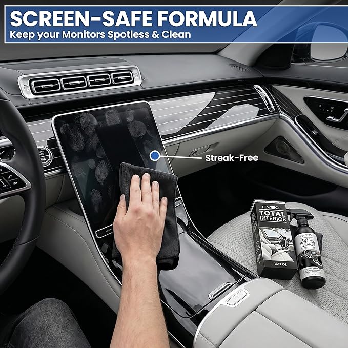 EVEO Total Car Interior Cleaner Kit - Interior Car Cleaner, Car Seat Cleaner & Car Cleaning Supplies - Car Screen Cleaner, Interior Car Cleaning kit for Leather, Vinyl, Glass & Plastic & More - 16oz