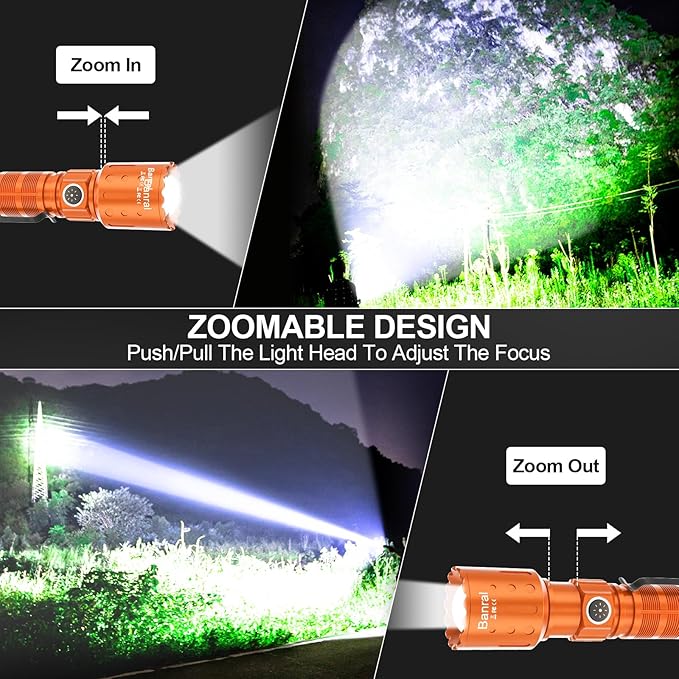 Banral Flashlights High Lumens Rechargeable, Super Bright Long Range Small Powerful Flashlight, 6 Modes LED Tactical Pocket Waterproof Flash Light for Home Emergency (2, Orange)