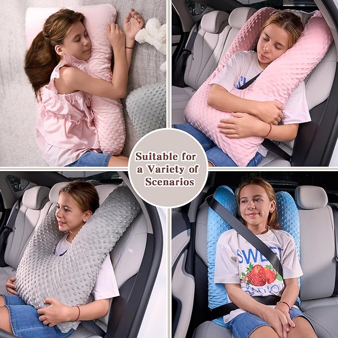 Travel Pillow for Kids Adult in Car - Pillow for Car Sleeping Ultra Large U Shaped with Removable Soft Cover Support Fix Neck and Body Sitting/Sleeping on The Trip (Grey)