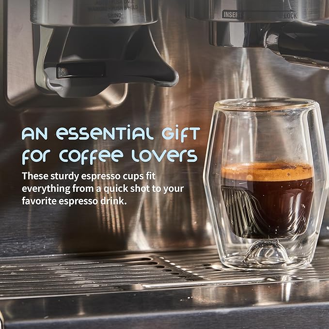 To-Go Espresso Glass Travel Mug with Lid, Reusable Double Wall Glass Tumbler, Fits Most Coffee Makers/Cupholders for Your Car, Gifts for Coffee Lovers, 2-Pack Almost Black Cortado Cups