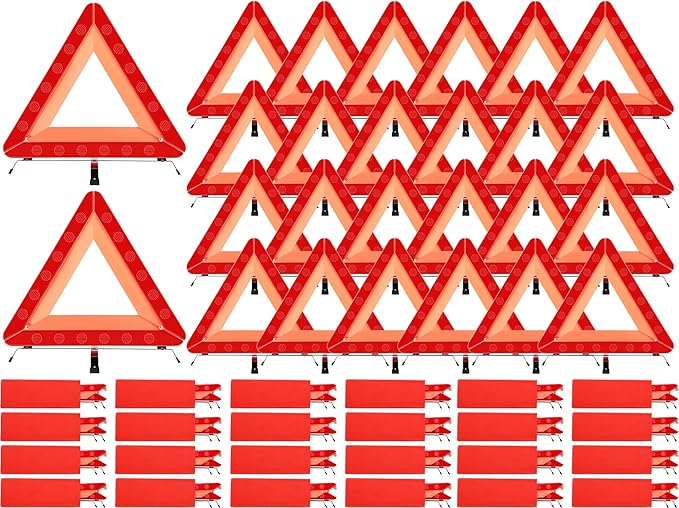 Kanayu Warning Safety Triangles for Vehicles Foldable Roadside Emergency Kit Emergency Reflective Triangles with Base and Carrying Case for Cars Trucks Breakdown(24 Pack)