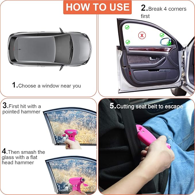THINKWORK Car Safety Hammer for Teen Girl and Lady's Gifts, 2 Pack Three-in-One Emergency Escape Tool with Window Breaker and Seat Belt Cutter, Safety Emergency Car Escape Tool for Family, Children