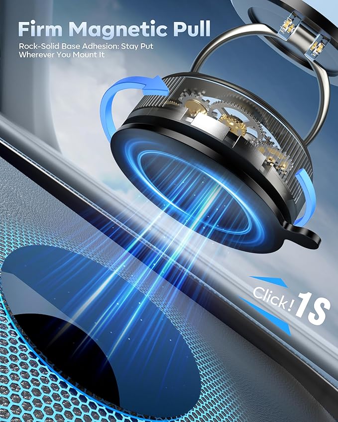 Vacuum Magnetic Phone Holder for Car,2800gf Strong Magnetic Phone Mount,360° Adjustable & Reinforced Suction Cup for Dashboard/Mirror,Car Phone Holder Compatible with iPhone Androi（Matte Black）