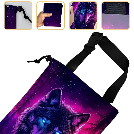 Wolf Car Garbage Bag,Glowing Wolf on Starry Night Small Car Trash Bag Hanging,Drawstring Car Garbage Bag with Adjustable Buckle for Car Back Seat,SUVs,Camping,Road Trips