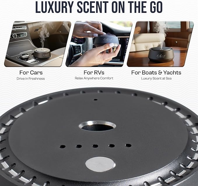 Smart Car Diffuser with 20ML Scent Oil Included - Car Air Freshener - Aromatherapy Diffuser - Portable, Compact, Cordless and Quiet Device - Deluxe Car Diffuser Luxscent Collection