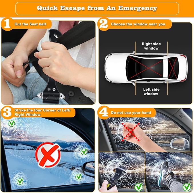 THINKWORK Car Window Breaker, Glass Breaker, Window Breaker Seatbelt Cutter, 2-in-1 Car Safety Hammer with One Second Emergency Glass Hammer, Safety Emergency Car Escape Tool for Car, Office, Home