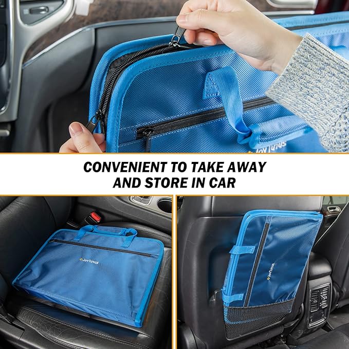 JOYTUTUS 3 in 1 Steering Wheel Eating Tray (Blue), Car Back Seat Laptop Desk, Multifunctional Office Bag Car Work Table for Writing, Car Organizer for Kids, Commuters, Family