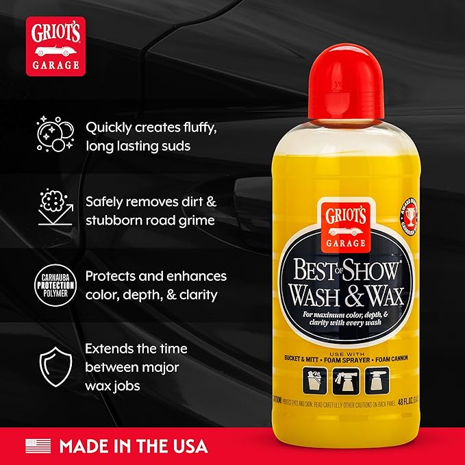 Griot's Garage Best of Show Wash and Wax for Car Detailing and Cleaning, Carnauba-Packed Coating, High Gloss Shine and Protection for Auto Paint, 10887, 48oz