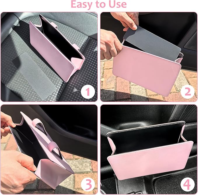 Accmor Car Trash Can, Foldable Leather Vehicle Garbage Organizer Bin with 30 Pcs Trash Bags, Mini Leak-Proof Auto Dustbin Storage Container Accessories for Cars Vans SUVs (Pink)