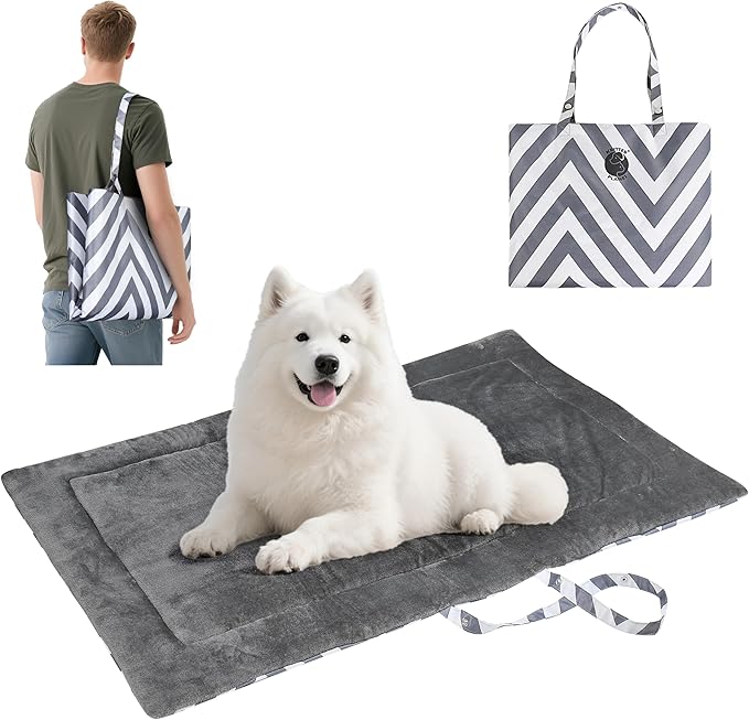 Catalonia Classic Waterproof Dog Mat, Portable Reversible Pet Travel Mat, Pet Cushion Pad with Handle for Small Medium Dogs Cats, Indoor or Outdoor, 127 x 70 cm, Gray Wavy