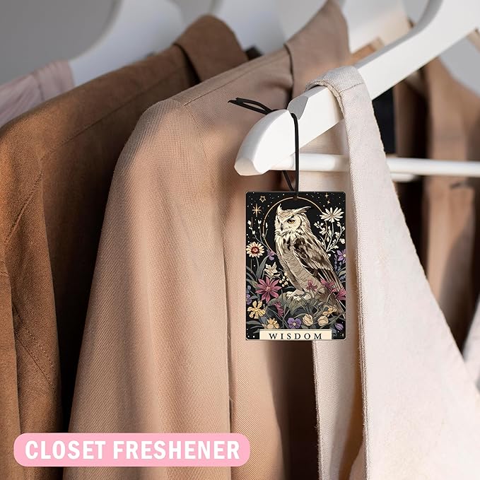 Boho Car Air Freshener 4Pcs, Stoicism Gifts Air Freshener for Car Interior Closet Drawer Books, Boho Stoicism Lion Owl Witchy Floral Tarot Card Car Mirror Decor Hanging