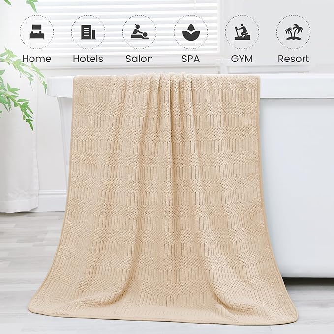 JML Microfier Bath Towels Set of 2, Large Microfier Body Towel for Adult, 30" x 60", Oversized, Soft, Super Absorbent, Fast Drying, Use for Sauna,Gym,Sport, Fitness, Yoga, Diamond Cross Grid Camel