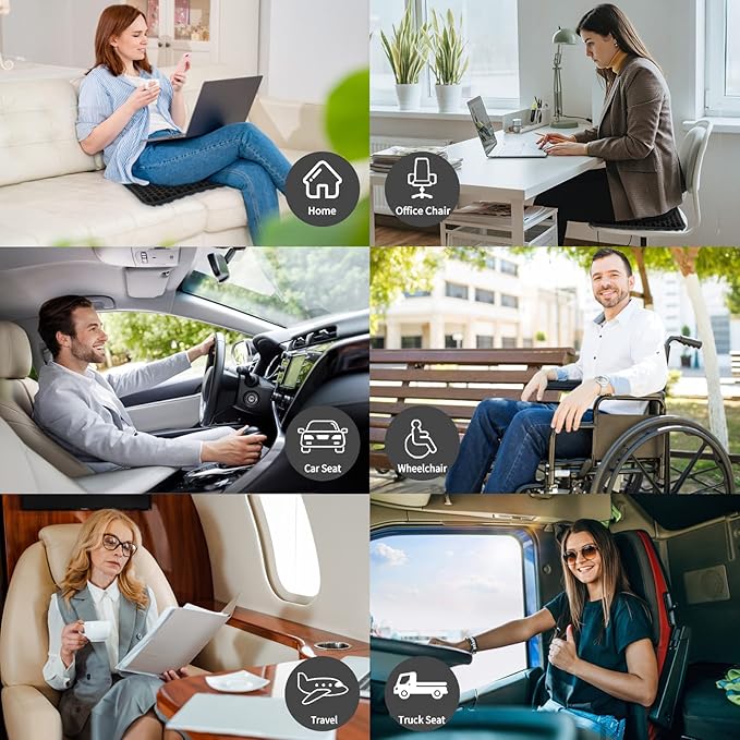 Gel Seat Cushion, for Long Sitting -Double Thick Gel Seat Cushion Breathable Honeycomb Chair Cushion with Non-Slip Cover for Office Chair Car, Wheelchair, Long Trips,Relief Sciatica Pain