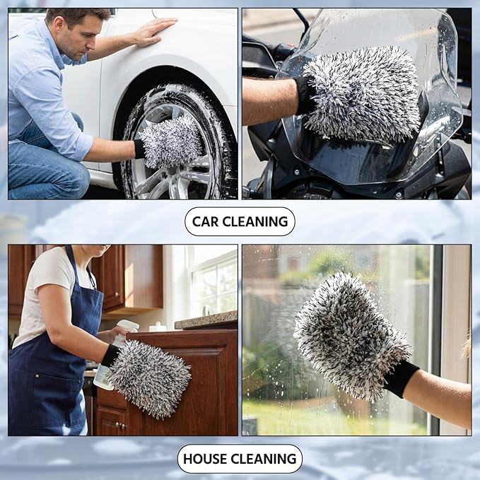 4 Pack Microfiber Car Wash Mitts Set 10x7 Inch Soft Suede Lining Car Wash Gloves, Highly Absorbent Scratch-Free Cleaning Cloths for Auto Detailing, Safe with All Soaps, Bucket(Black)
