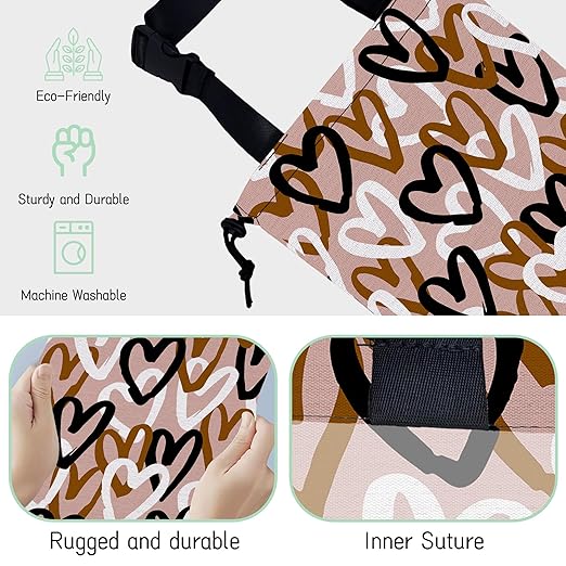 Romantic Hearts Car Trash Bag,Hanging Drawstring Car Garbage Bag,Waterproof Canvas Car Back Seat Organizer with Adjustable Buckle,for Vehicles,SUVs,Camping,Road Trips