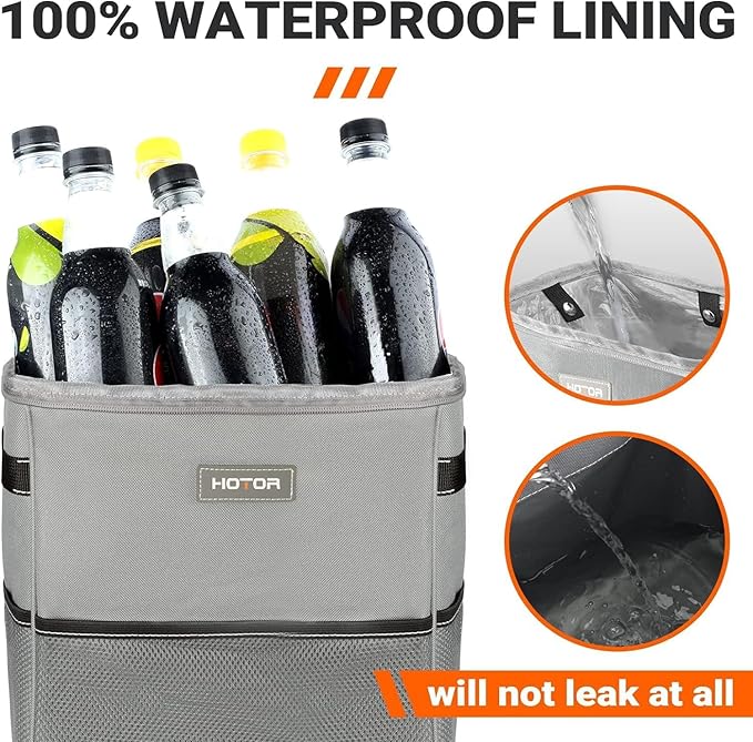 HOTOR 3 Gallons Car Trash Can, Ultra Large Capacity Organizer and Storage with Adjustable Straps & Magnetic Snaps, Waterproof Car Accessory for Interior Car Stuff Storage, Gray