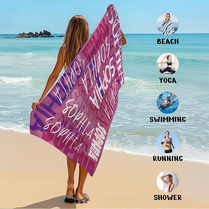 JML Personalized Beach Towel with Name, Custom Beach Towel with Name, Customized Microfiber Pool Towel, Quick Dry & Absorbent Swim Towel for Adult,Anniversary, Birthday, Summer Holiday,Vacation