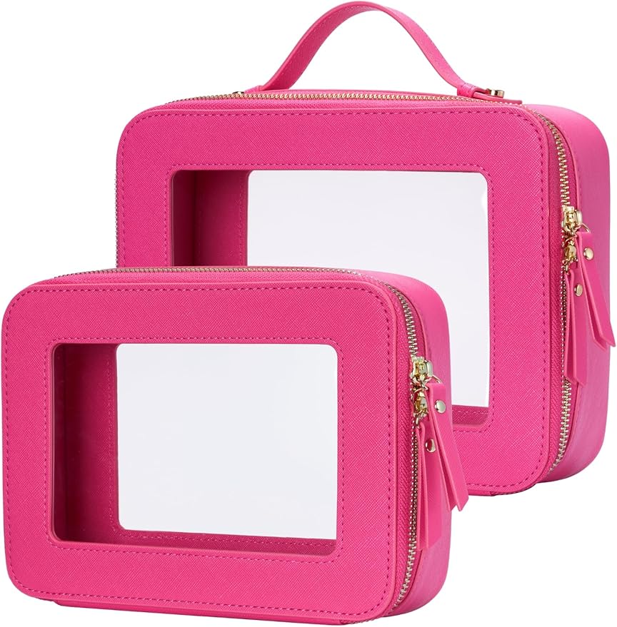 Popvibe Clear Makeup Bag Travel Cosmetic Case Transparent Toiletry Bag with Zipper, Portable Make Up Organizer Traveling Compact Car Bag for Essentials