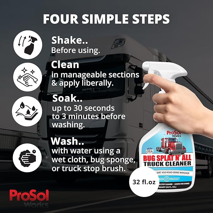 Bug Splat N' All Truck Cleaner 32 fl oz - Truck All Purpose Cleaner for Bug Splatter, Road Grime, Bird Droppings & Black Streak Remover - Tire Shine & Semi Cleaning Kit - Safe on All Surfaces