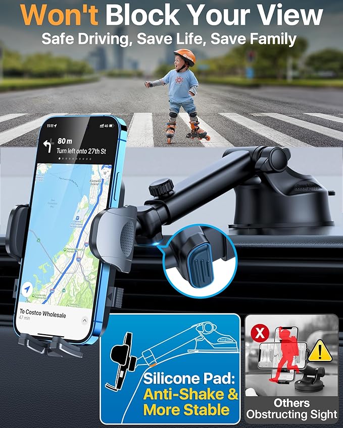 【98+LBS Strongest Suction & Military-Grade】Ultimate Car Phone Mount【Patent & Safety Certs】 Cell Phone Holder Truck Stand for Dashboard Windshield Vent for iPhone 17 Pro Max 16 15 Samsung,Dark Grey