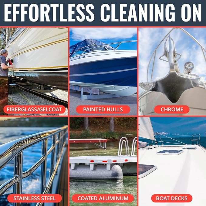 [1 Galllon] Instant Boat Hull Cleaner - Made in USA - Powerful Dual Acid Formula Easily Removes Scum Lines, Rust Stains, Hard Waterlines, & More from Fiberglass, Gelcoat & Painted Boat Surfaces