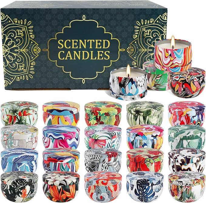 Set 24 Pack Scented Candles Gifts Soy Wax Travel Tin Jar Candles for Home 2.5 OZ jar Candles for Mom for Christmas, Birthday, Thanksgiving, Mother's Day