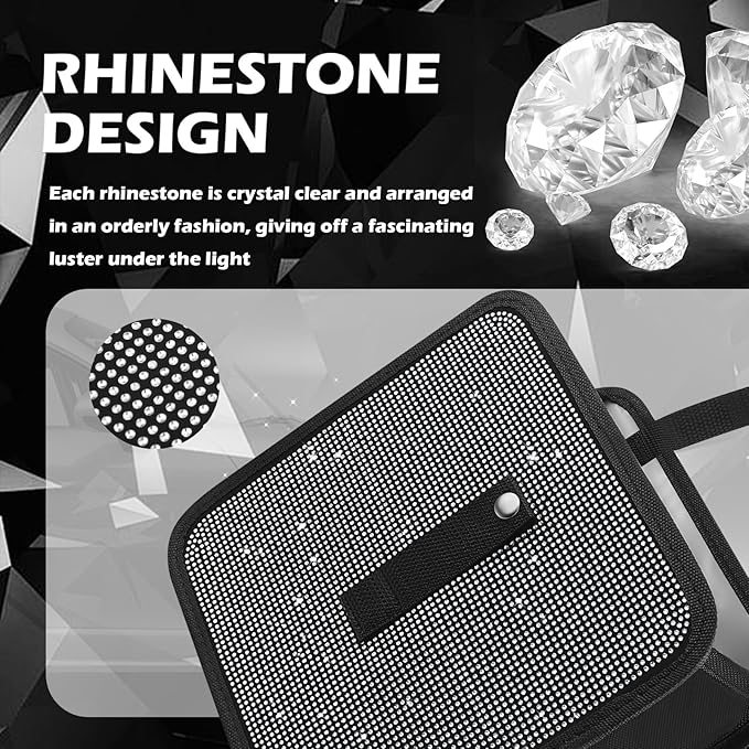 Bling Car Trash Can with Rhinestone,Foldable Car Garbage Can for In-Vehicle Waste Disposal,Multipurpose Hanging Back Seat Organizer & Decorations Fit for Most Cars Trucks