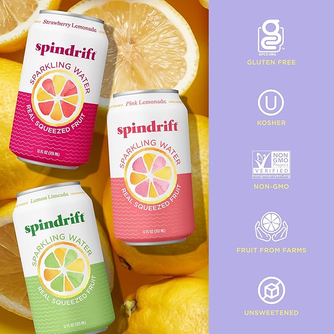 Spindrift Lemonade 3 Flavor Variety 20 Pack,12 Fl Oz (Pack of 20)