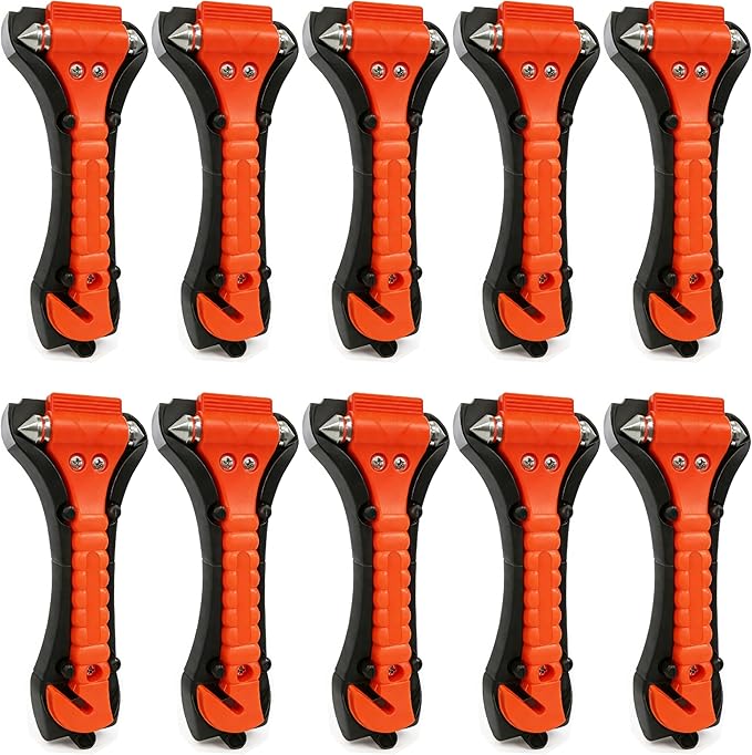Car Window Breaker Hammer and Seat Belt Cutter 2-in-1, Emergency Escape Tool, Safety Glass Breaker, Automotive Safety Essentials and Accessories, 10 Packs