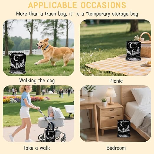 Moon and Lake River Car Garbage Bag,Mountain Night Sky Small Car Trash Bag Hanging Back of Seat,Drawstring Car Trash Bag with Adjustable Buckle,Car Accessories for Camping Travelling