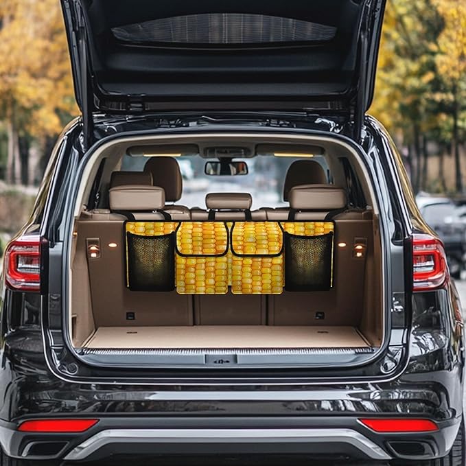 CLOHOMIN Corn Trunk Organizer for SUV Sedan Auto Yellow Car Trunk Organizer Hanging Car Storage Bags Collapsible Cargo Bag Car Decor Accessories Gifts