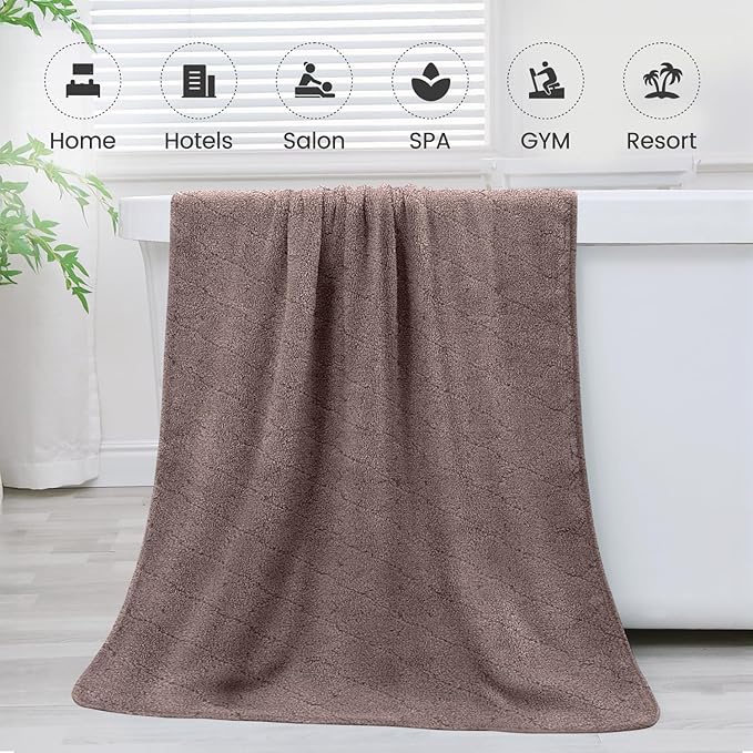 JML Microfiber Bath Towels, Oversized, Ultra Soft, Super Absorbent and Fast Drying, No Fading Large Bathroom Towel Set for Sport, Travel, Fitness (Coral Fleece - Chocolate, 30 in x 60 in)