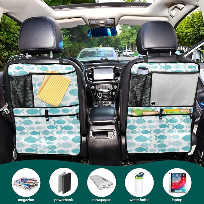 2 Pack Backseat Car Organizer with Storage Pockets Seat Back Organizers for Kids Kick Mats Backseat Protector Automotive Blue Fish